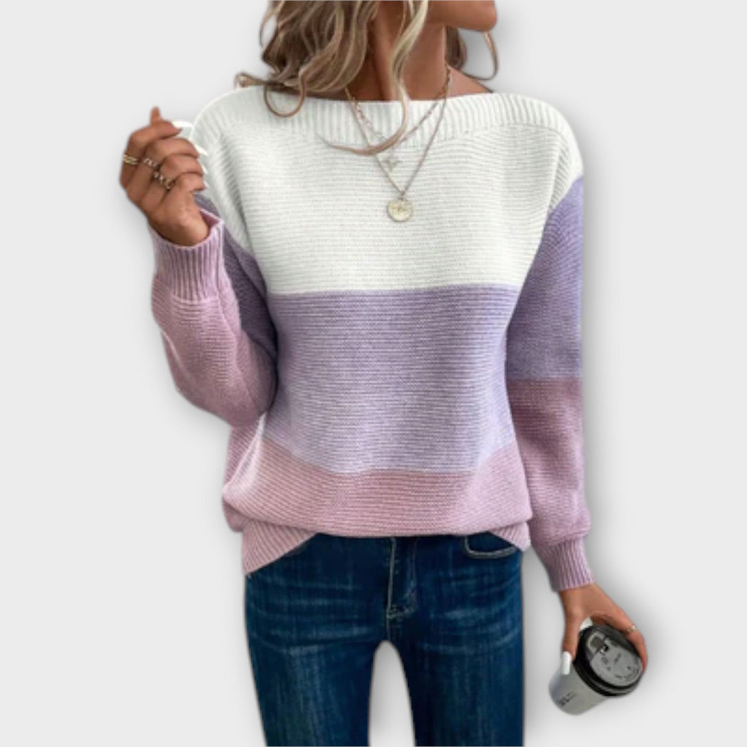 Isabela – Sweter Patchwork Trójkolorowy Wyjątkowy Styl