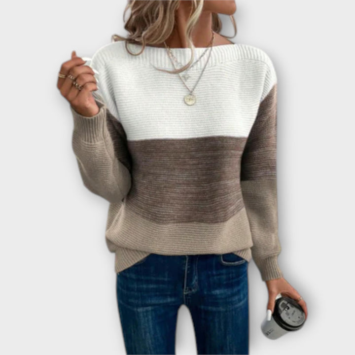 Isabela – Sweter Patchwork Trójkolorowy Wyjątkowy Styl
